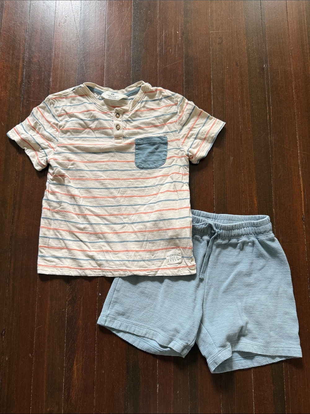 H&M cotton Striped Short Sleeve Tee & Light Blue Shorts Set